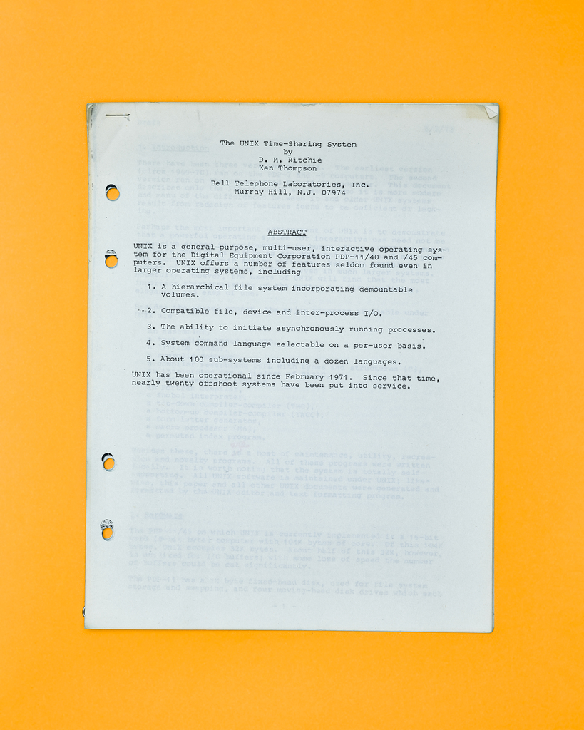 UNIX Time-sharing Paper by Peter Adams. 