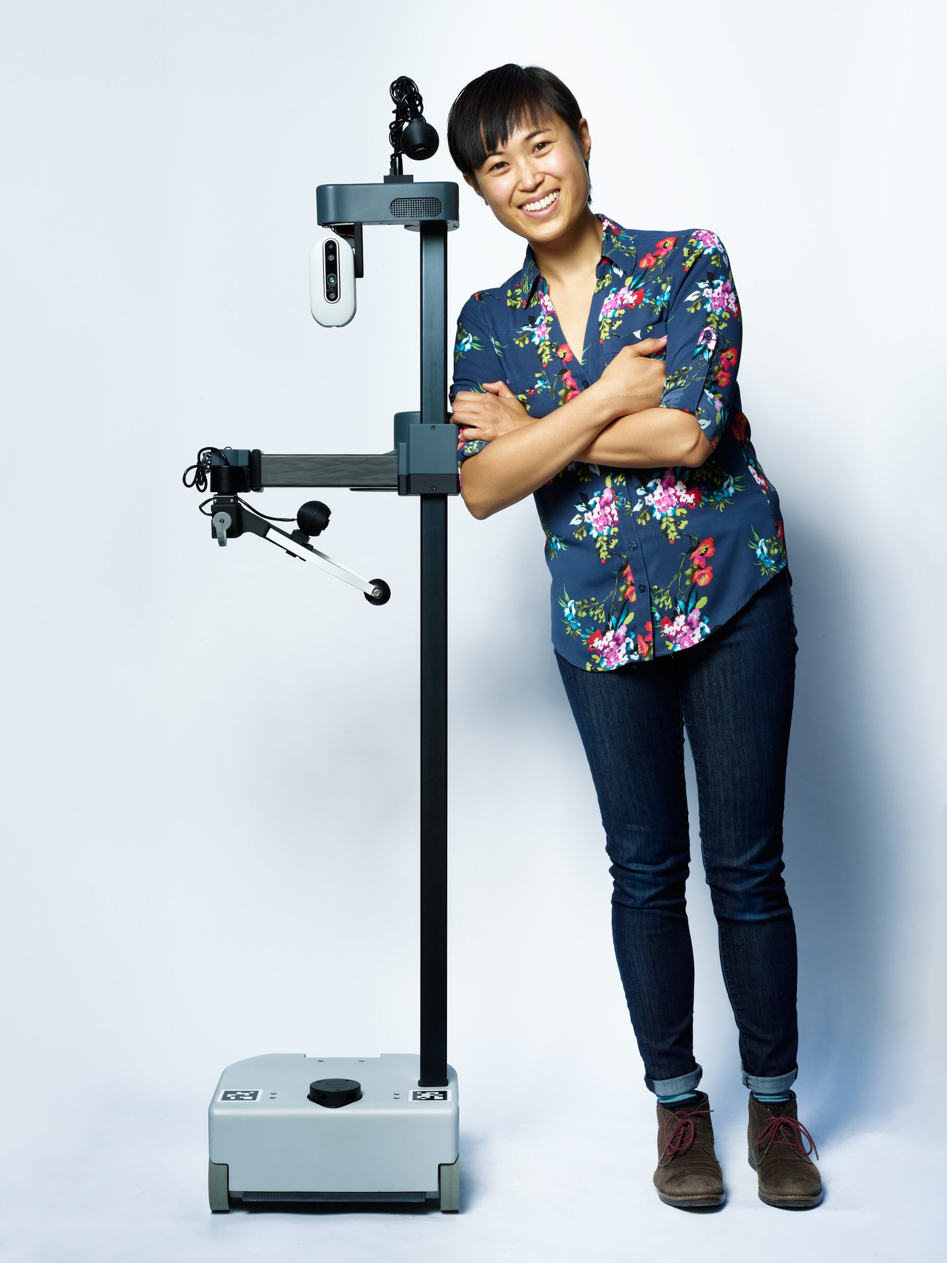 Vy Nguyen with Stretch RE1 Robot. Stretch RE1, caregiver, disability, research, robot, robotics.