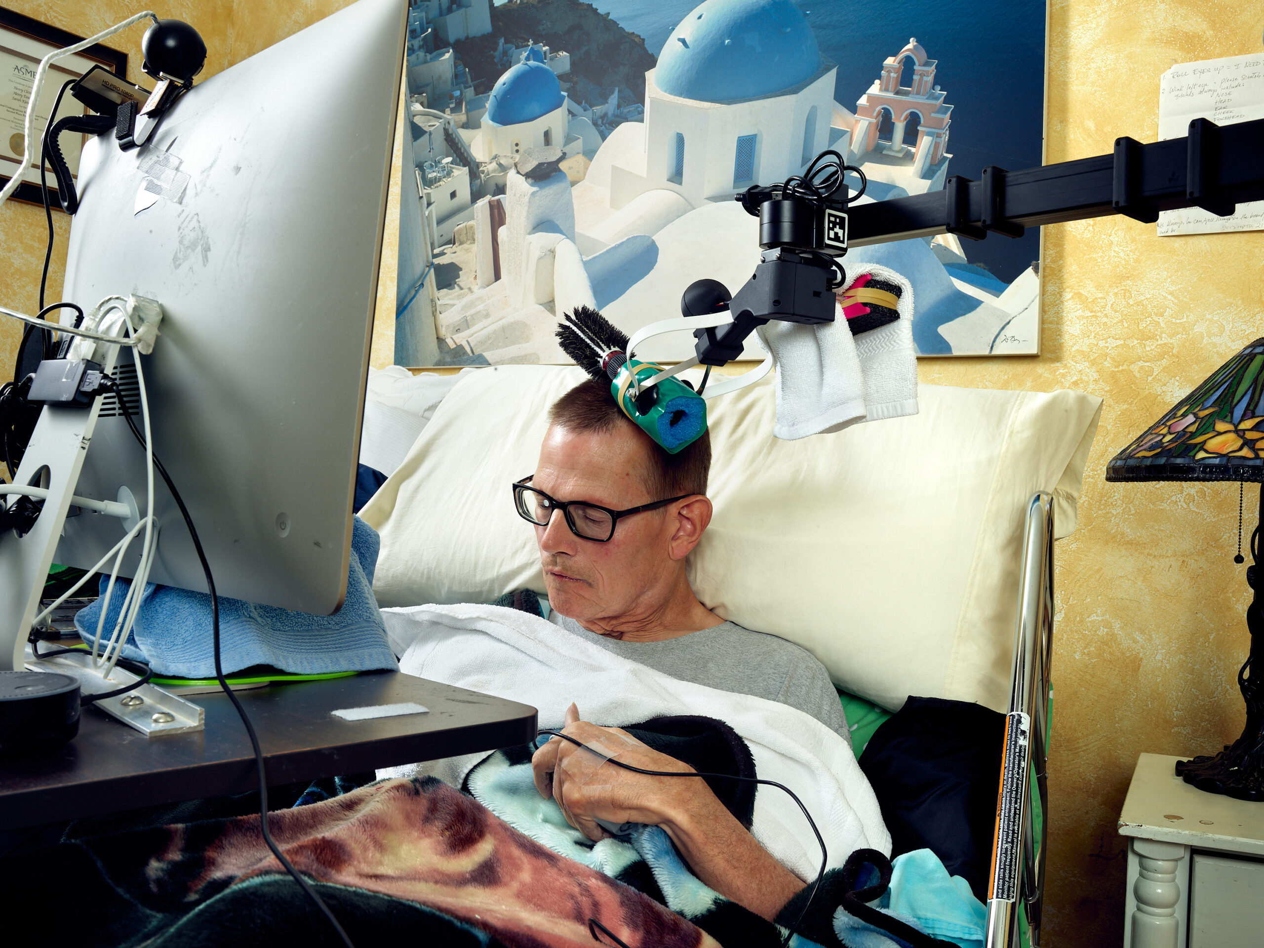 Henry Evans Brushing His Hair. Stretch RE1, caregiver, disability, research, robot, robotics.