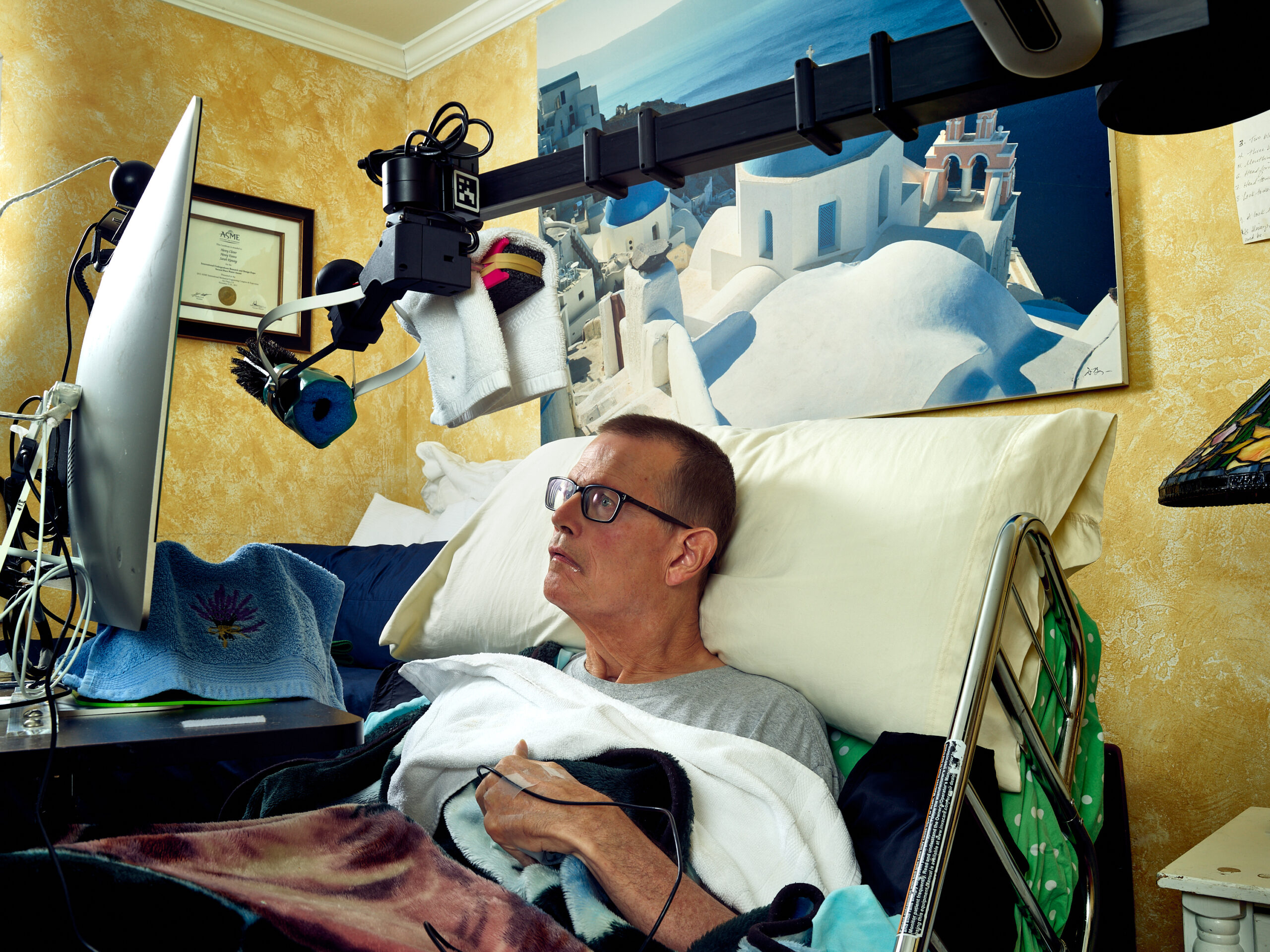 Henry Evans Brushing His Hair. Stretch RE1, caregiver, disability, research, robot, robotics.