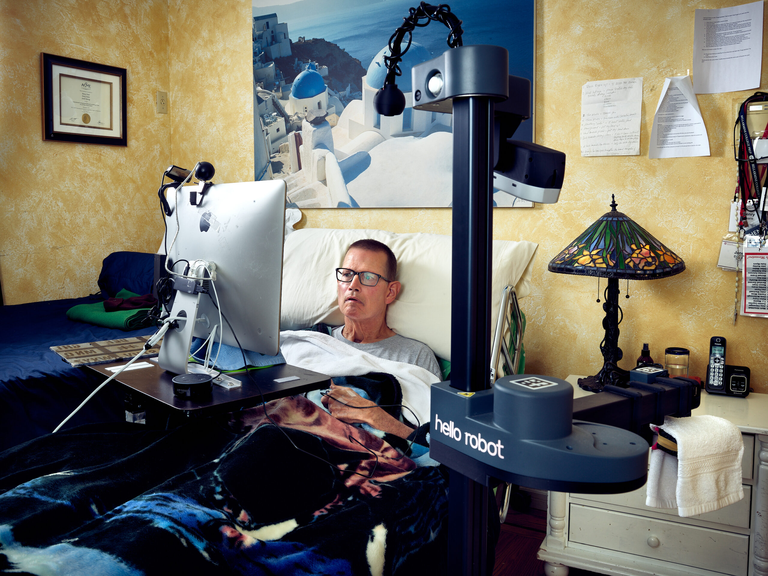 Henry Evans and Stretch RE1. Stretch RE1, caregiver, disability, research, robot, robotics.