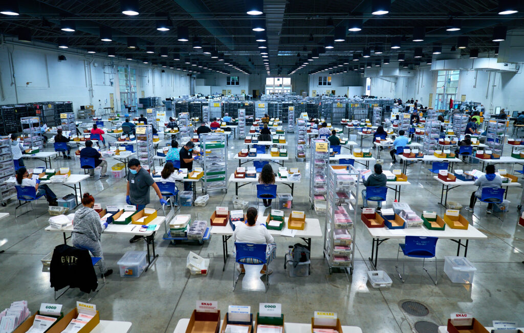 Vote By Mail Ballot Extraction. 2020 Presidential Election, absentee ballots, ballots, coronavirus pandemic, election, election security, mail ballots, politics, vote by mail, voting.